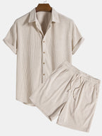 Simon - heren zomeroutfit met trekkoord – inhoud: Tweedelige set (overhemd