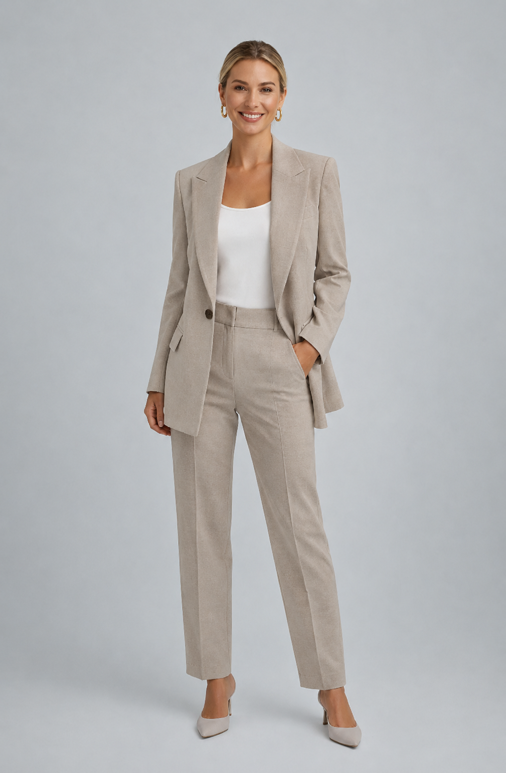 Kaja | Tweedelig pak met éénknoopsblazer en pantalon met persvouw