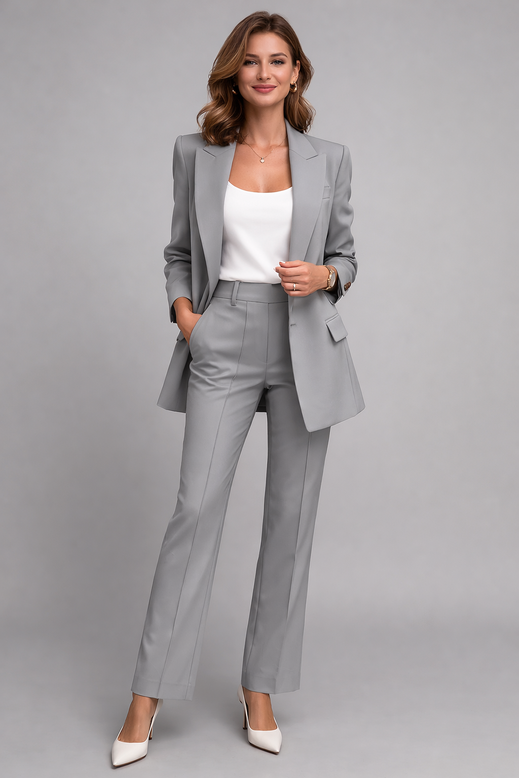 Kaja | Tweedelig pak met éénknoopsblazer en pantalon met persvouw
