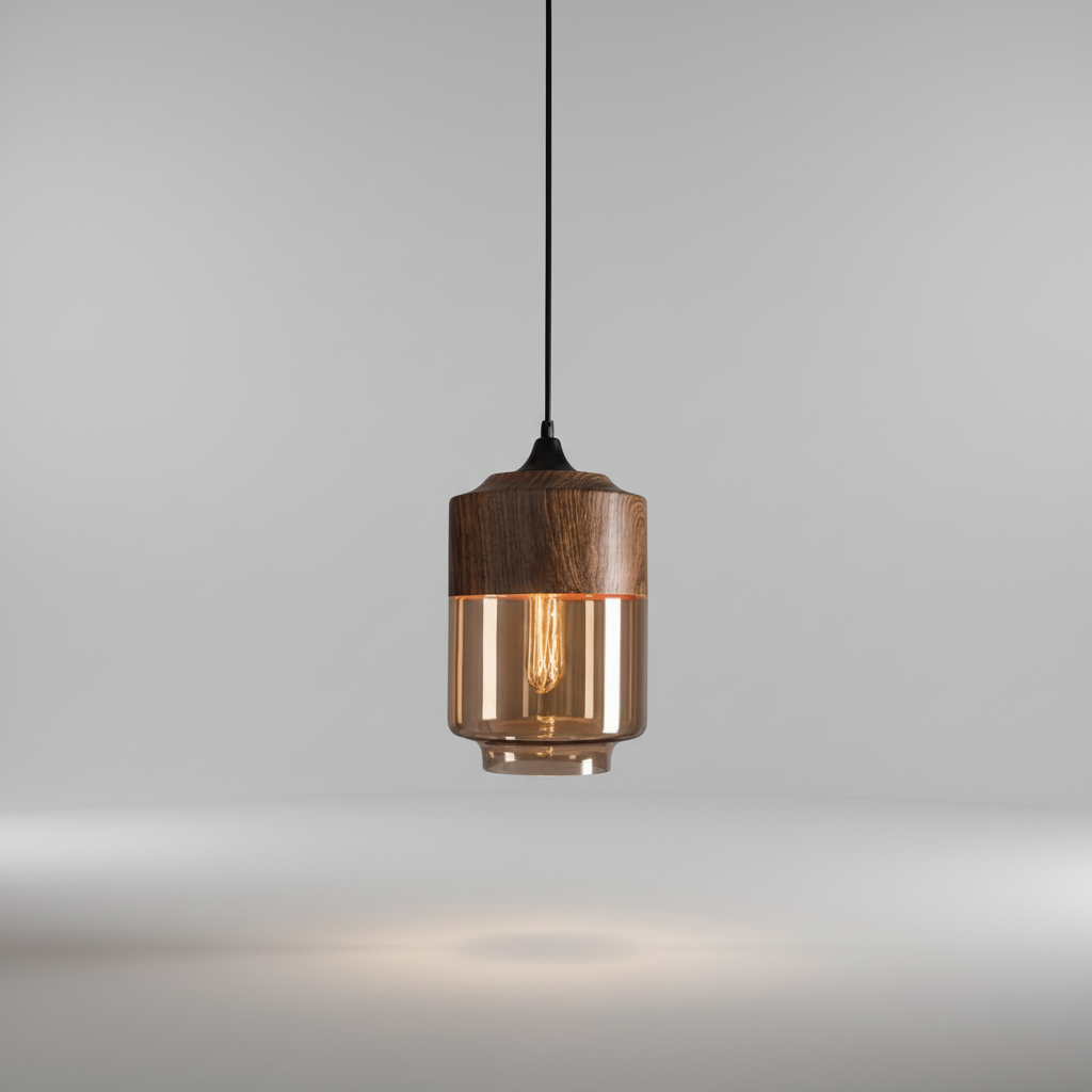 Scandinavische houten glazen hanglamp