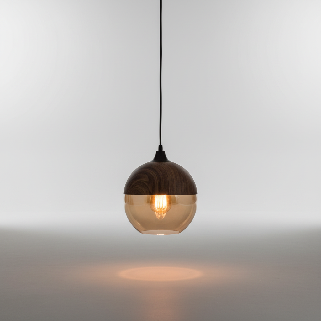 Scandinavische houten glazen hanglamp