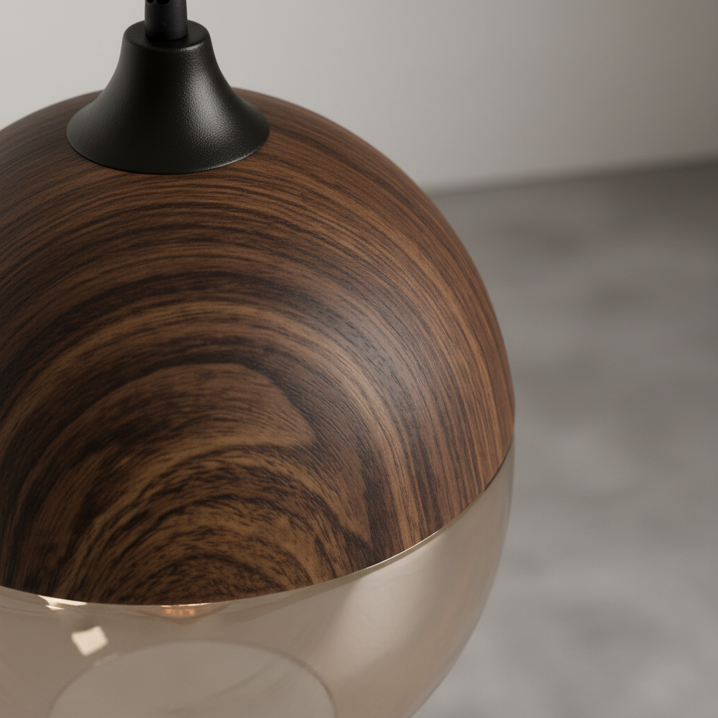 Scandinavische houten glazen hanglamp