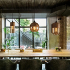 Scandinavische houten glazen hanglamp