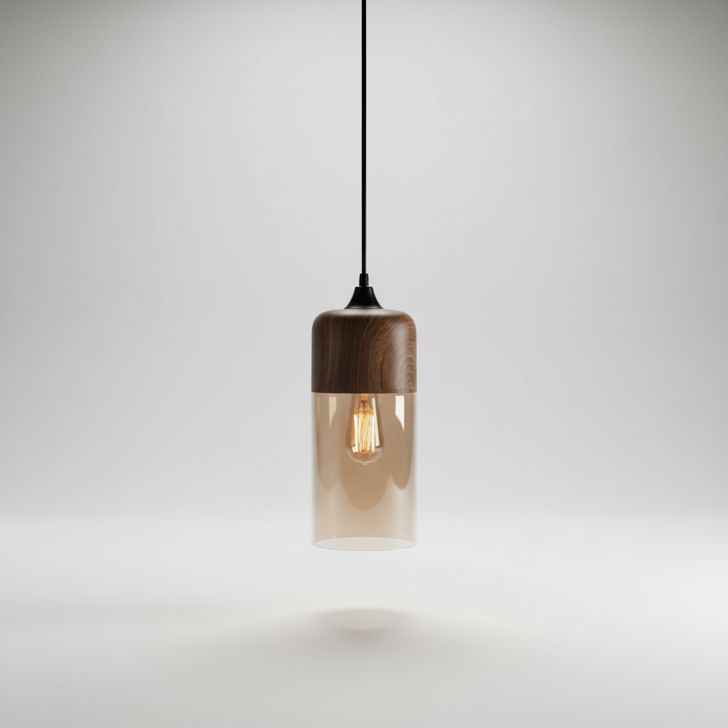 Scandinavische houten glazen hanglamp