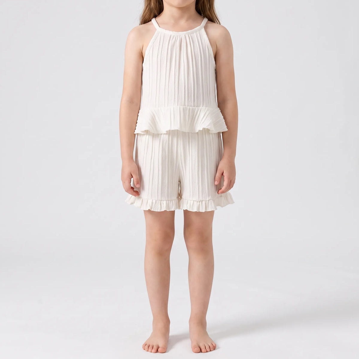 Set van mouwloze top met ruches en shorts