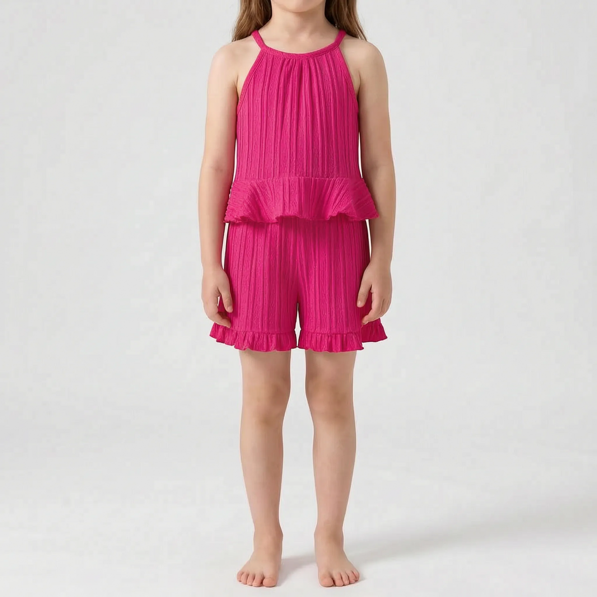 Set van mouwloze top met ruches en shorts