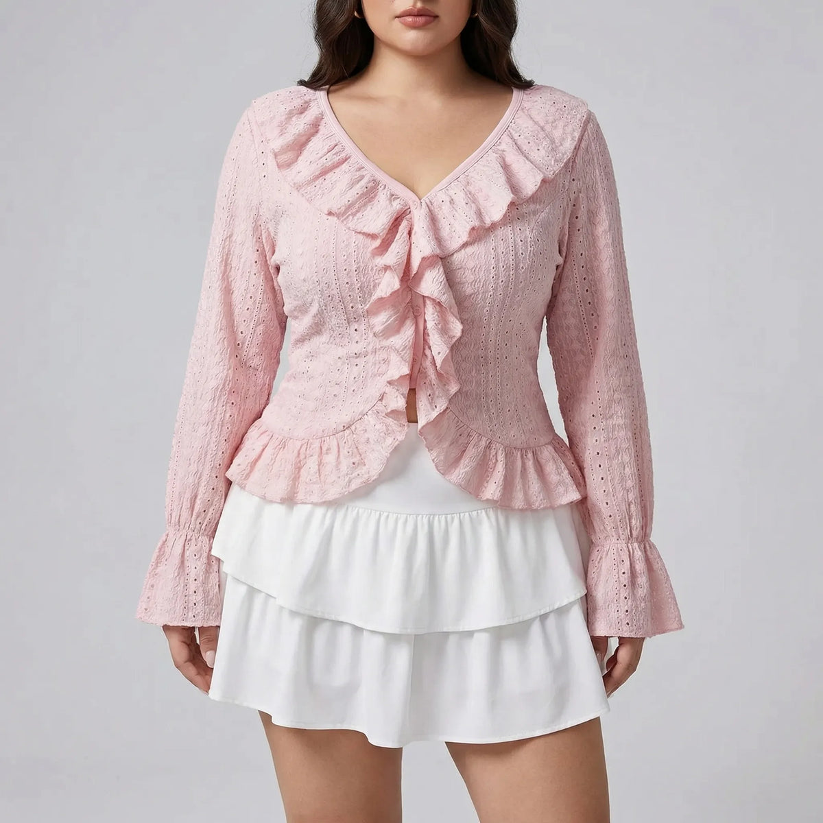 Slim-fit top met ruches en lange mouwen