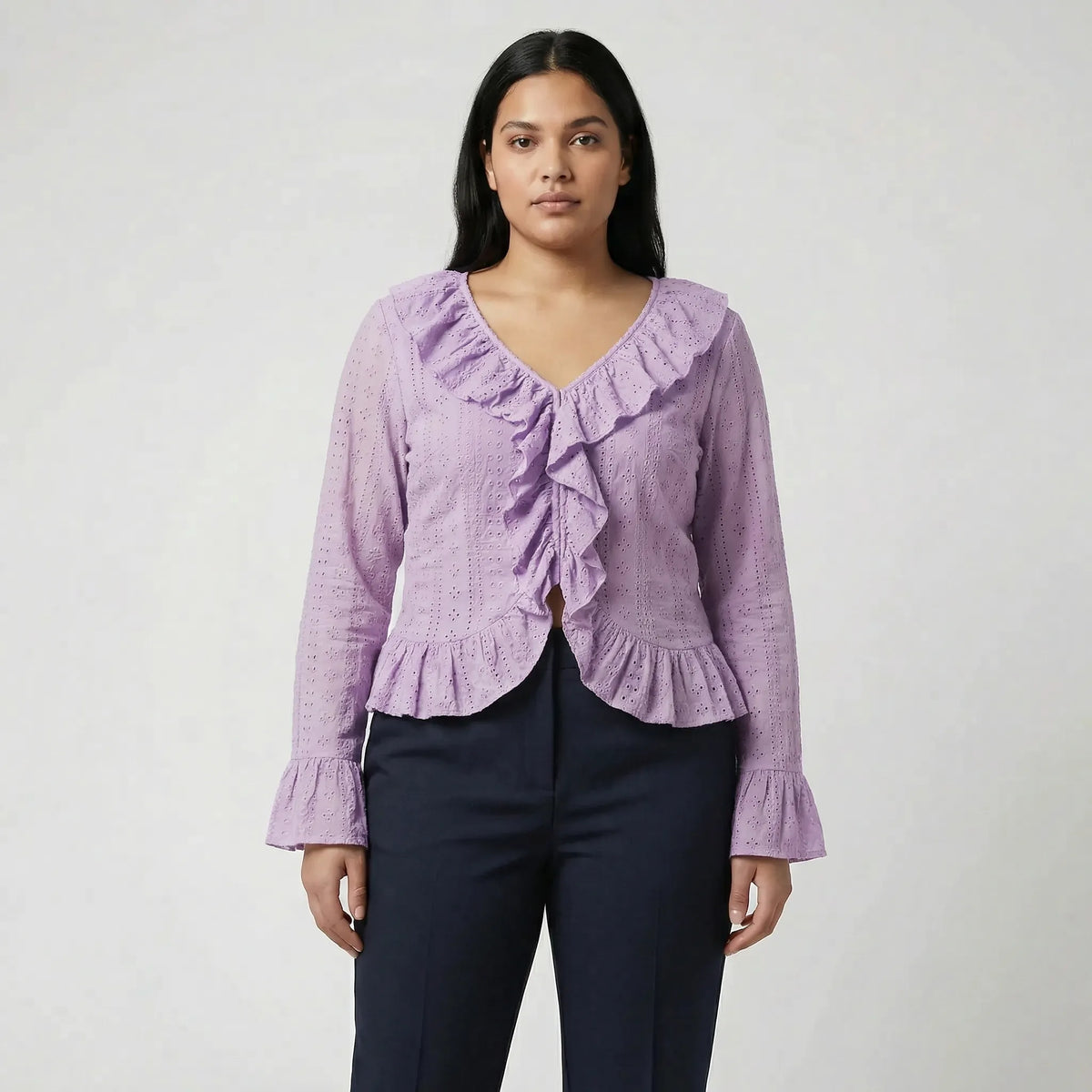 Slim-fit top met ruches en lange mouwen