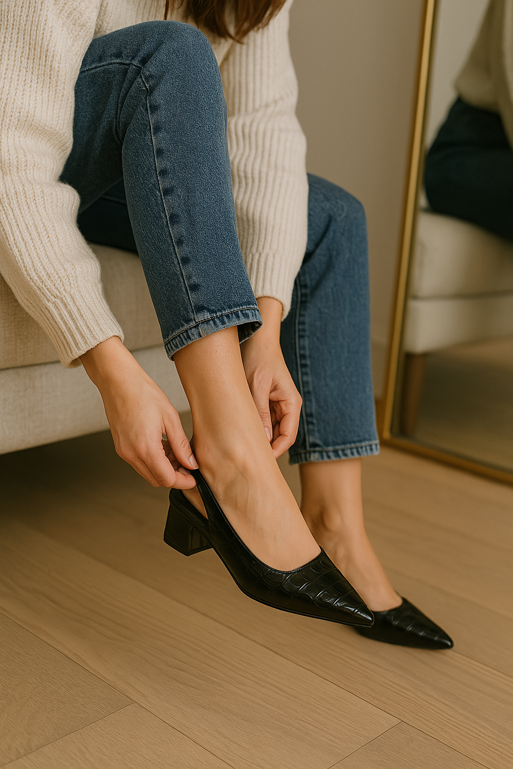 Slingback pumps met blokhak