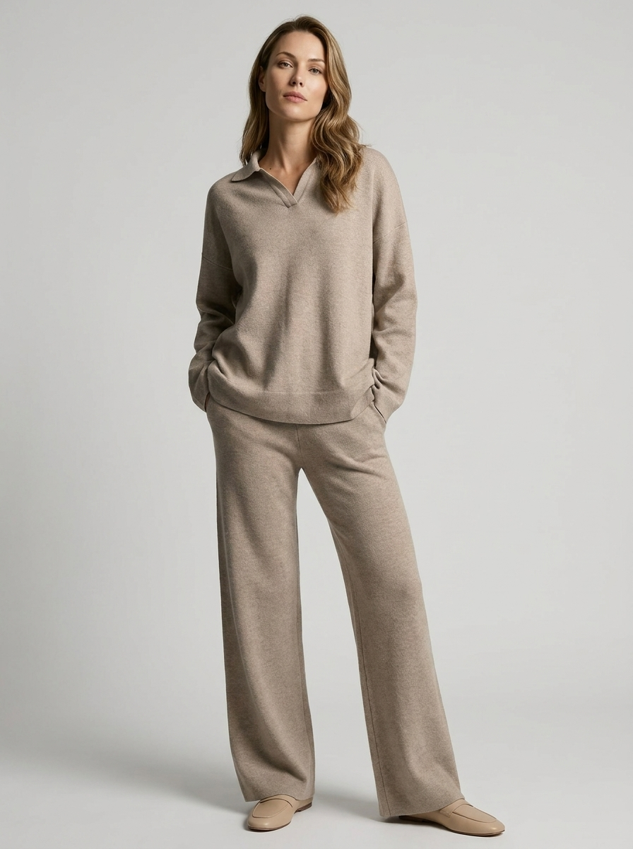 Hope | Gebreide set met polokraag en wijde broek