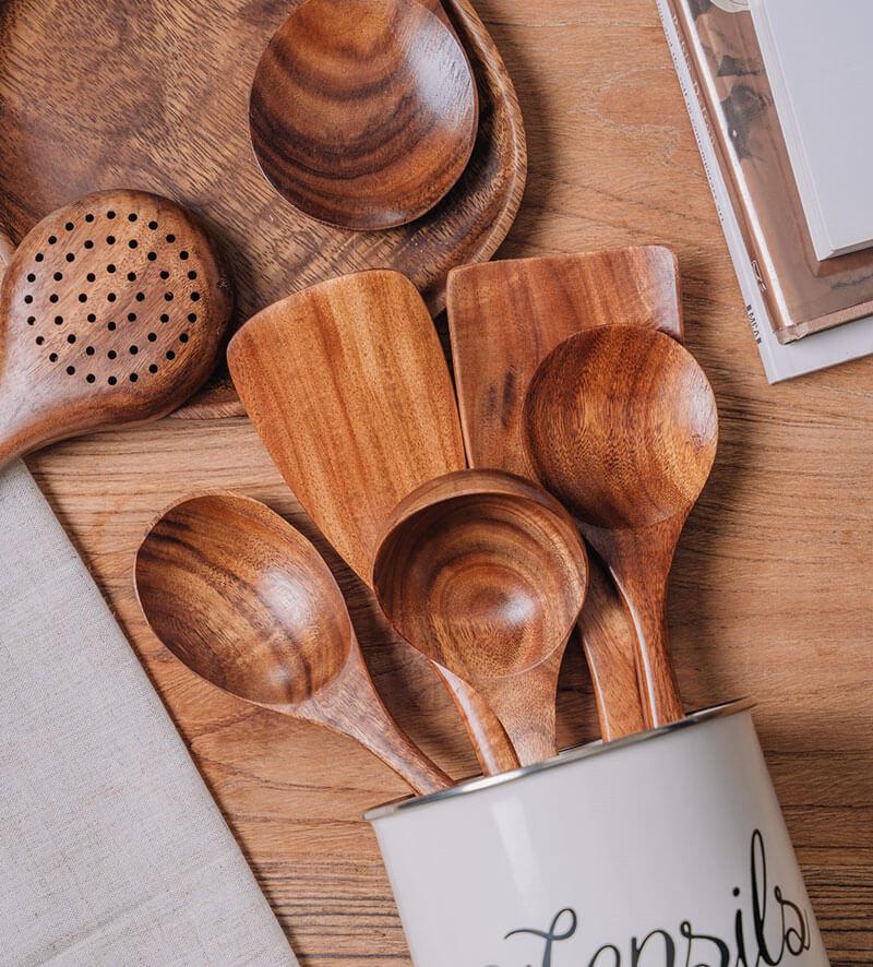 Natuurlijke houten keukenset