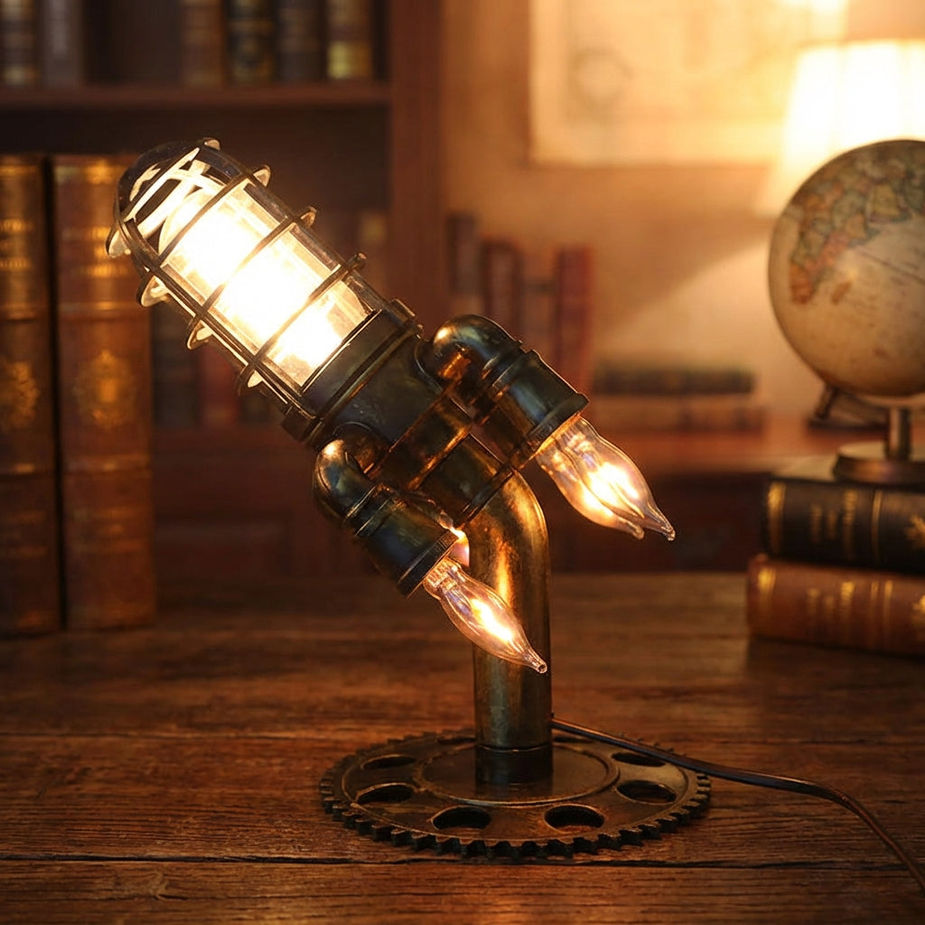 Steampunk-raketten-tafellamp