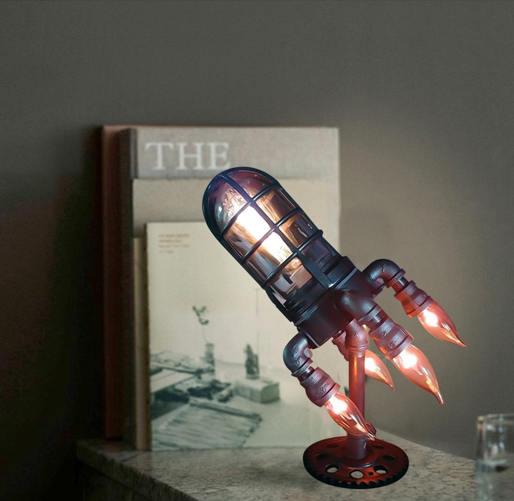 Steampunk-raketten-tafellamp