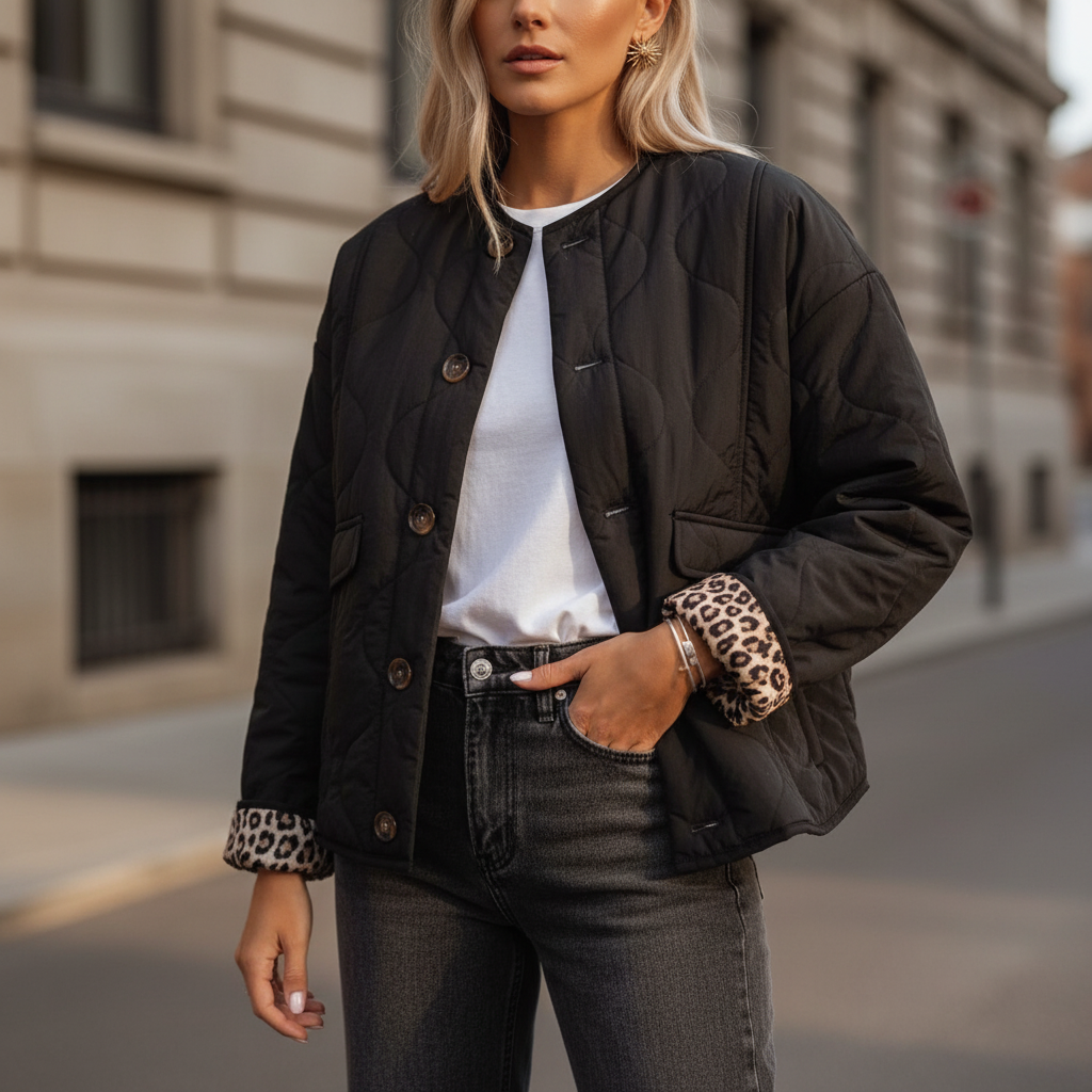 Steppjacke met luipaardvoering