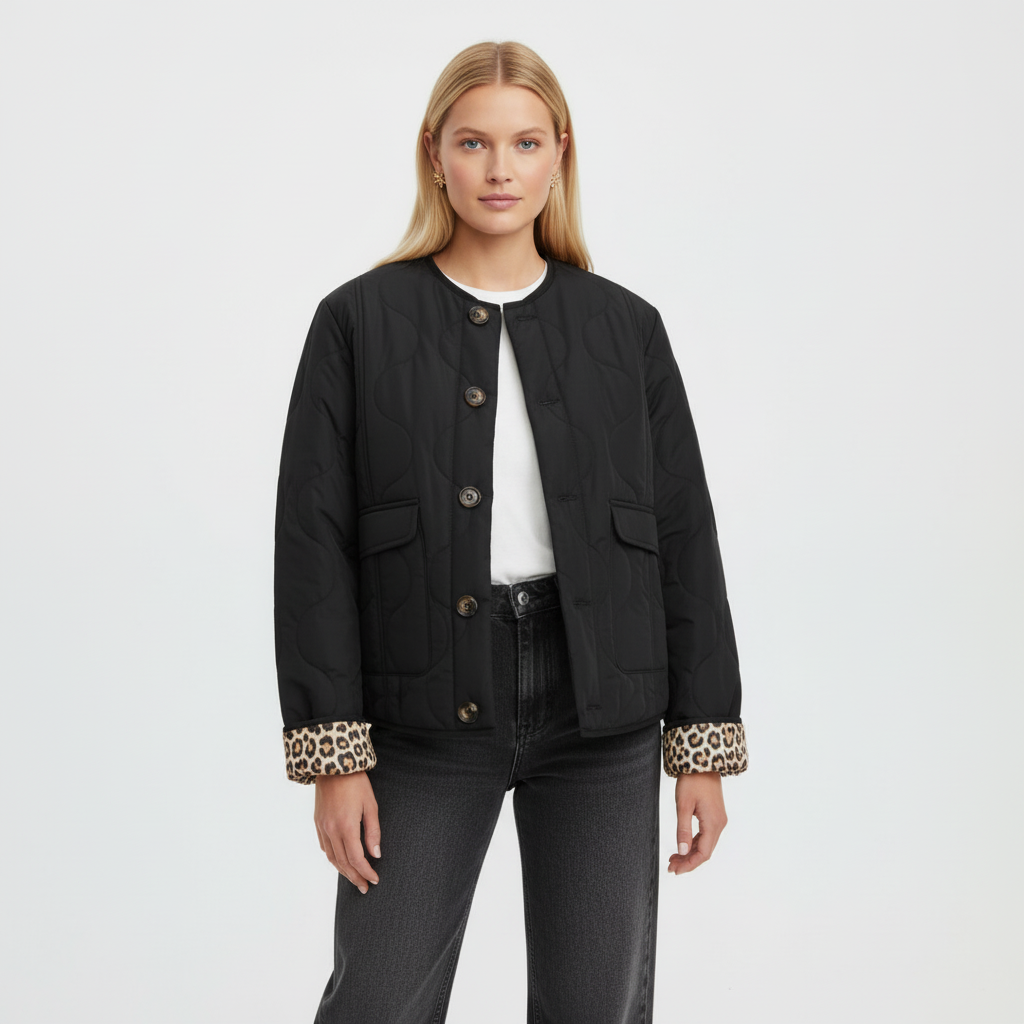 Steppjacke met luipaardvoering