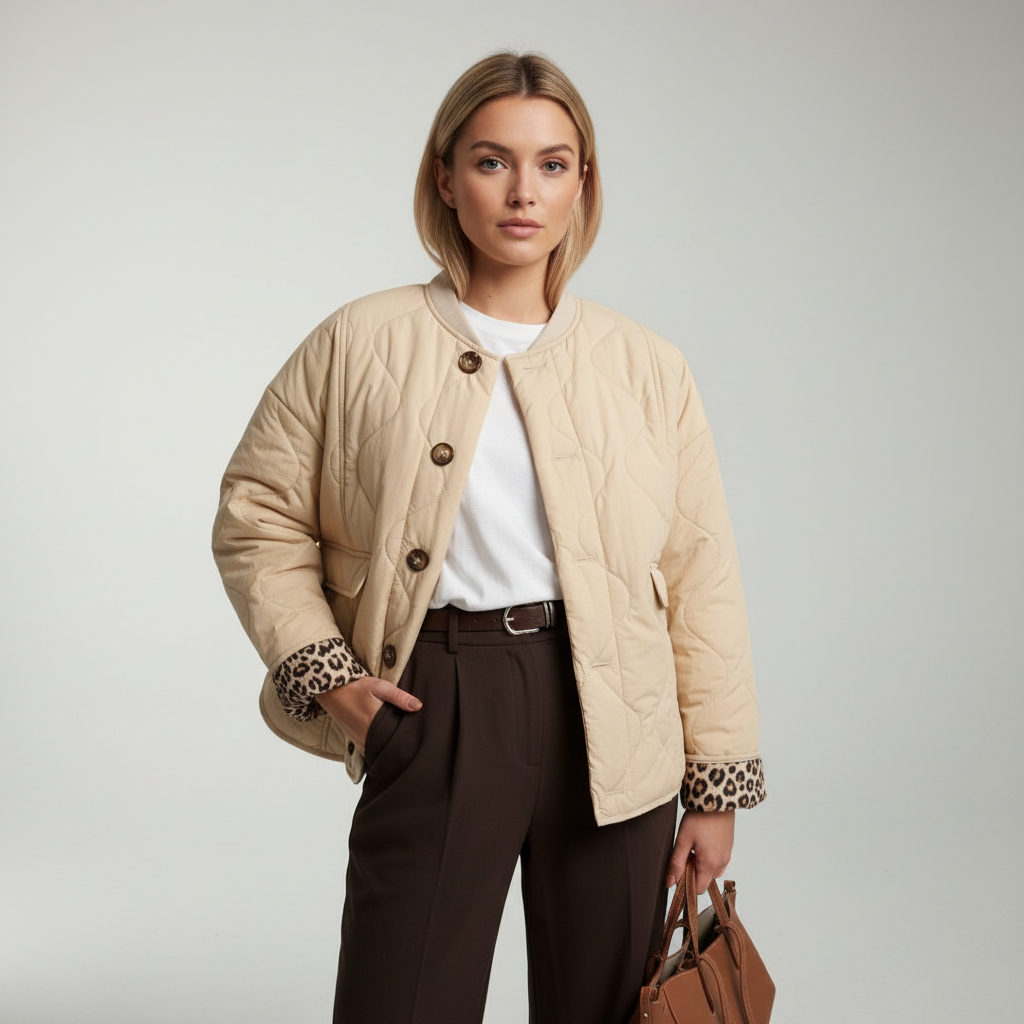 Steppjacke met luipaardvoering
