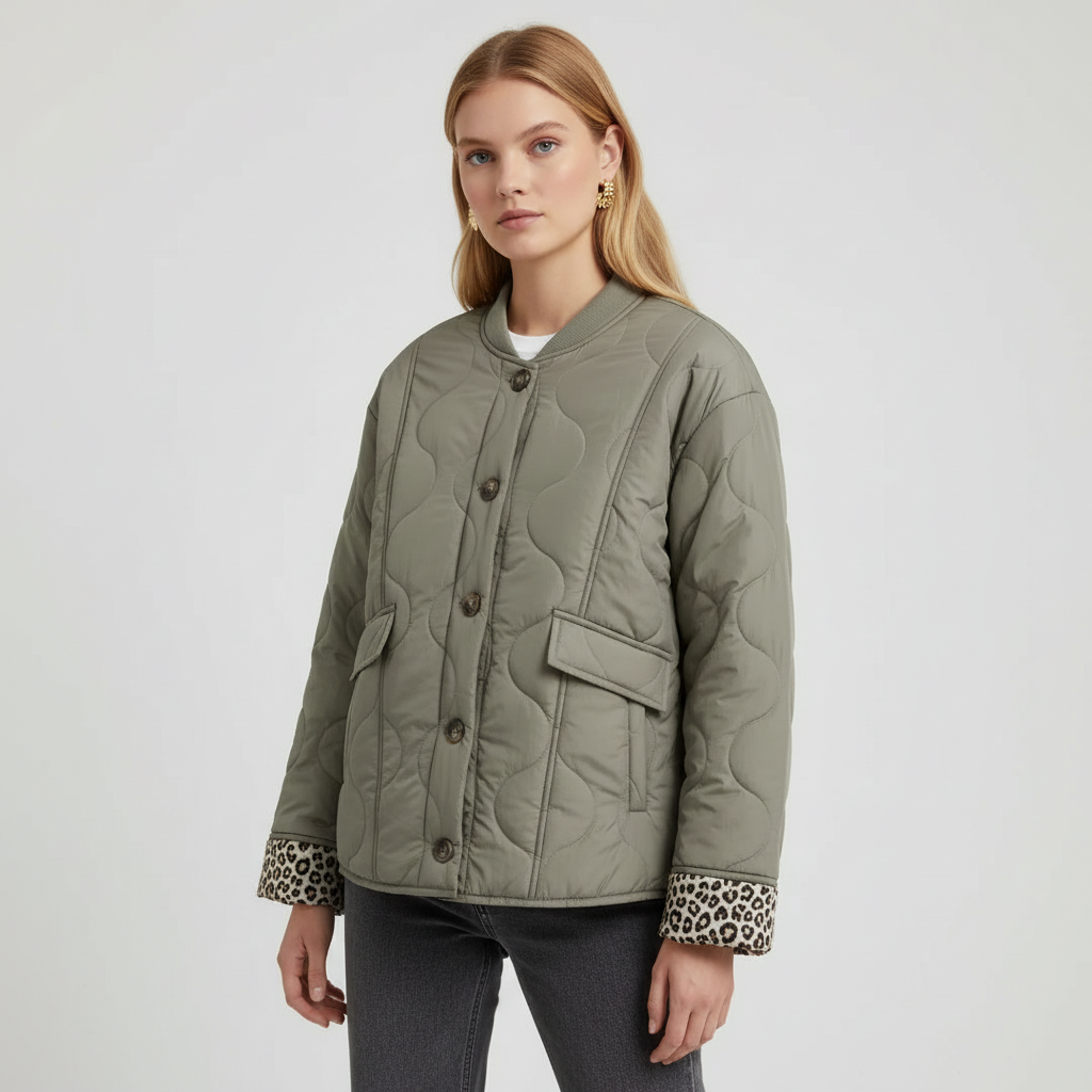 Steppjacke met luipaardvoering