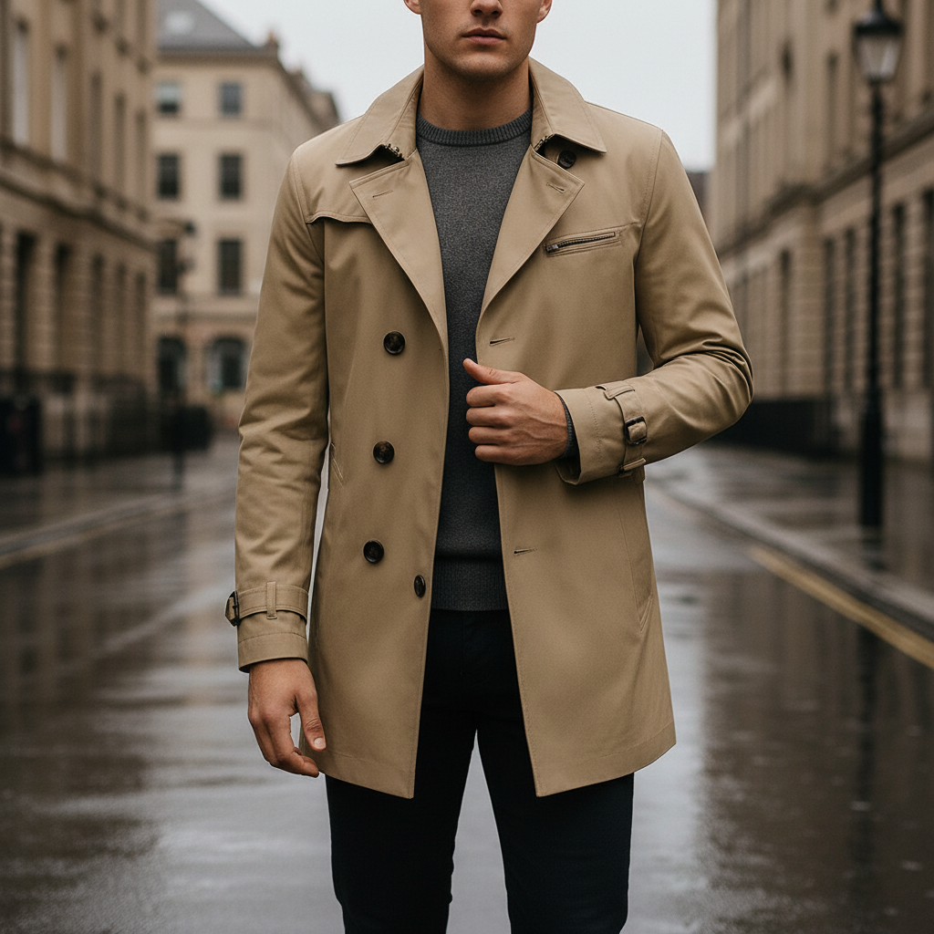 Gestructureerde trenchcoat met schoudervullingen