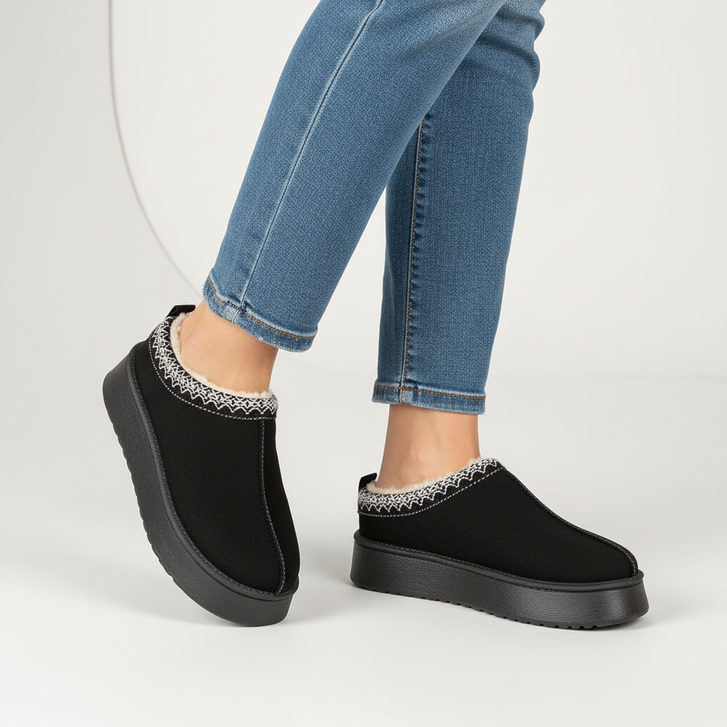 Wildlederlook huisschoenen met voering