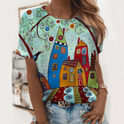 Licht dames T-shirt met print voor dagelijks gebruik en vakantie
