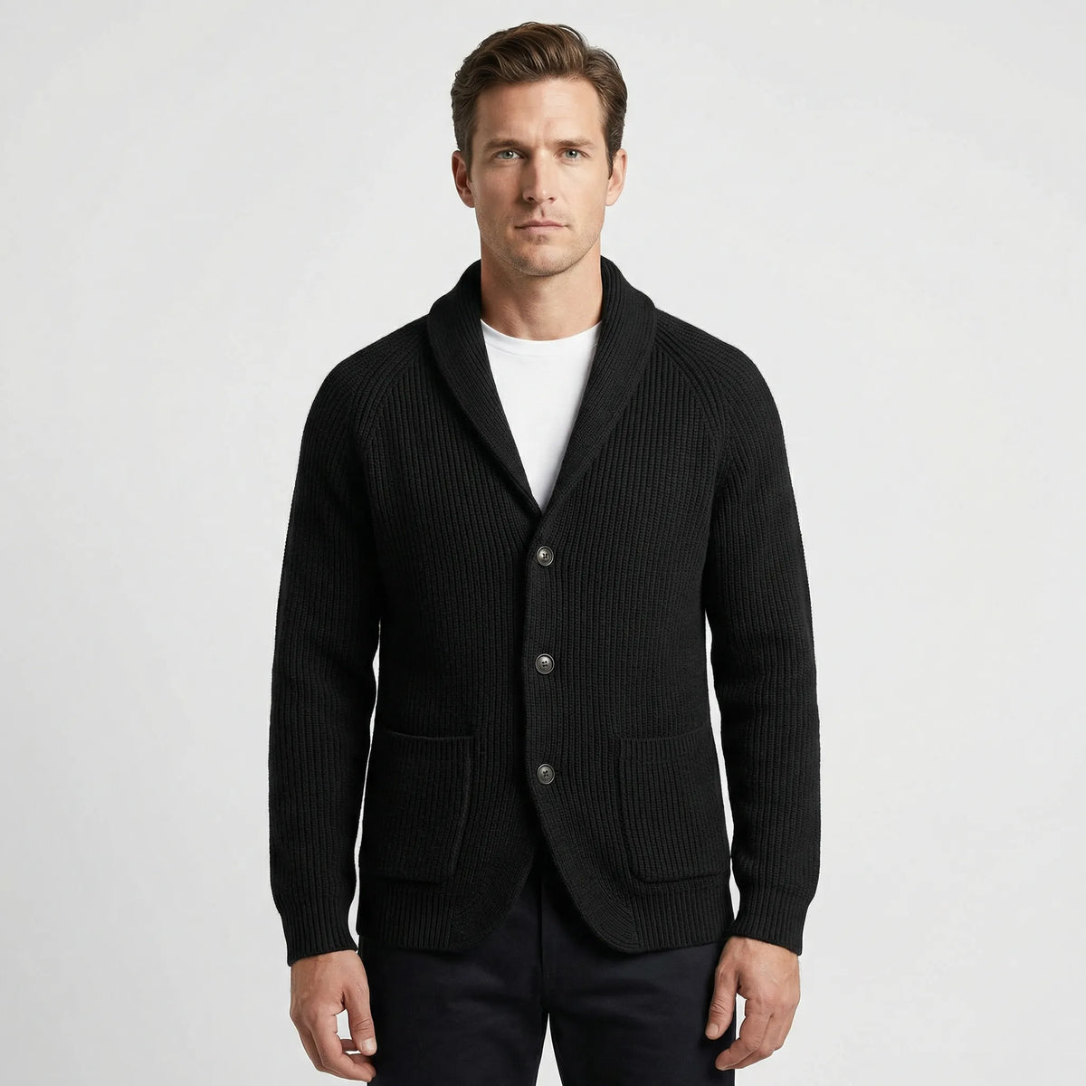 Getailleerde gebreide cardigan met sjaalkraag