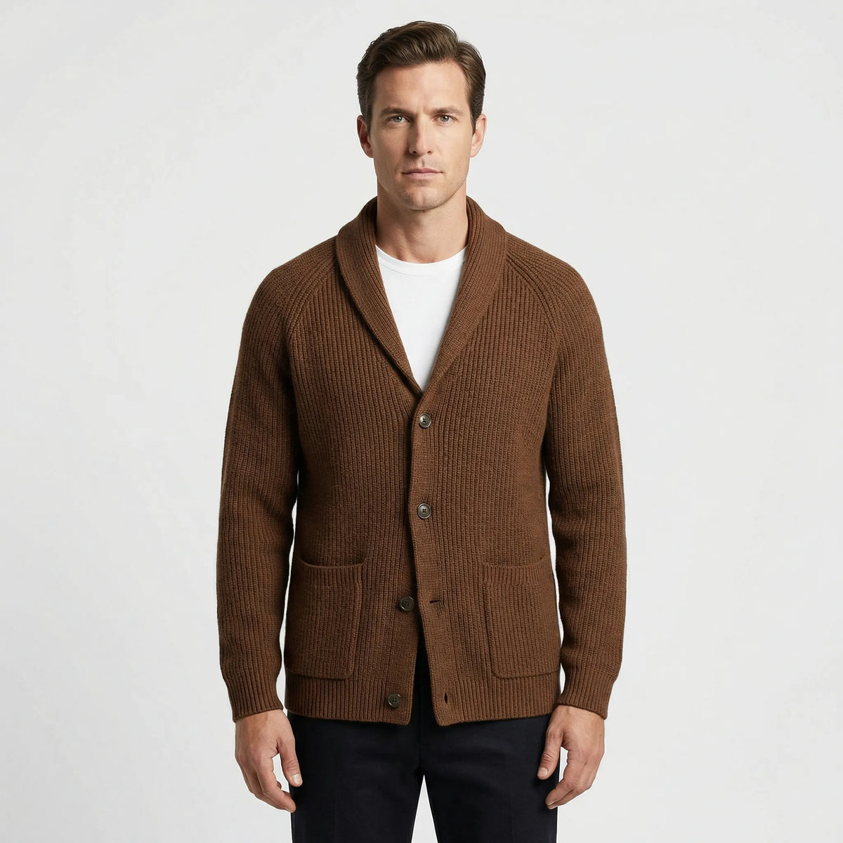 Getailleerde gebreide cardigan met sjaalkraag