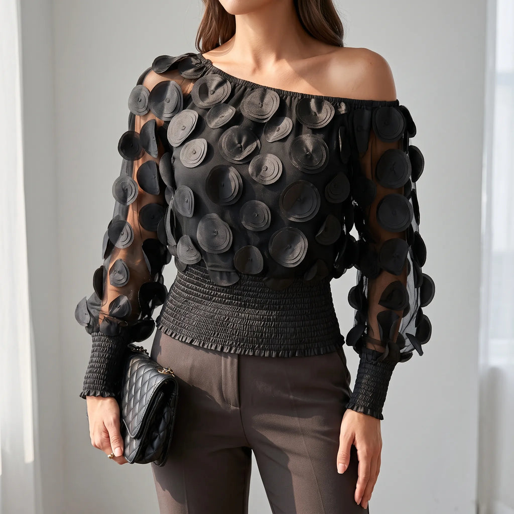 Gestructureerde transparante avondblouse