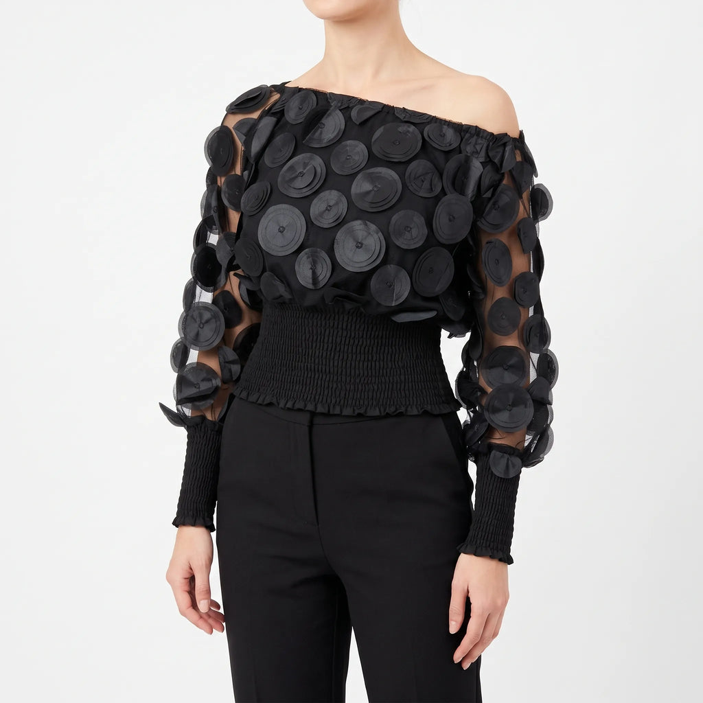Gestructureerde transparante avondblouse