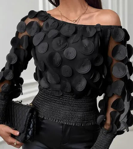 Gestructureerde transparante avondblouse