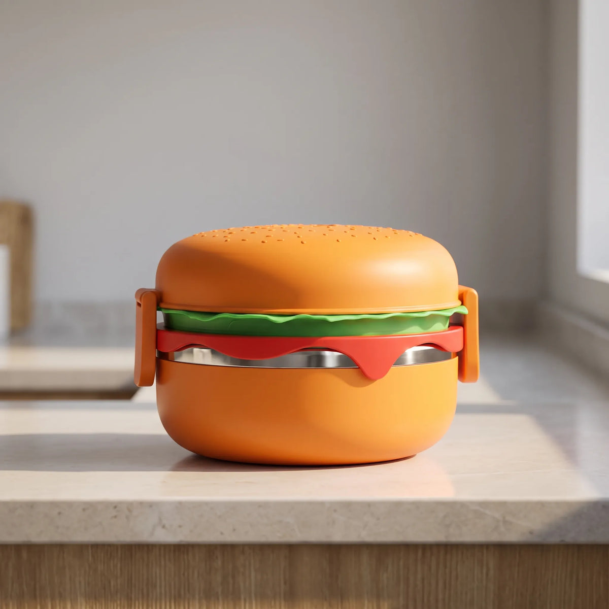 Gelaagde, originele lunchbox in de vorm van een hamburger — afbeelding 7
