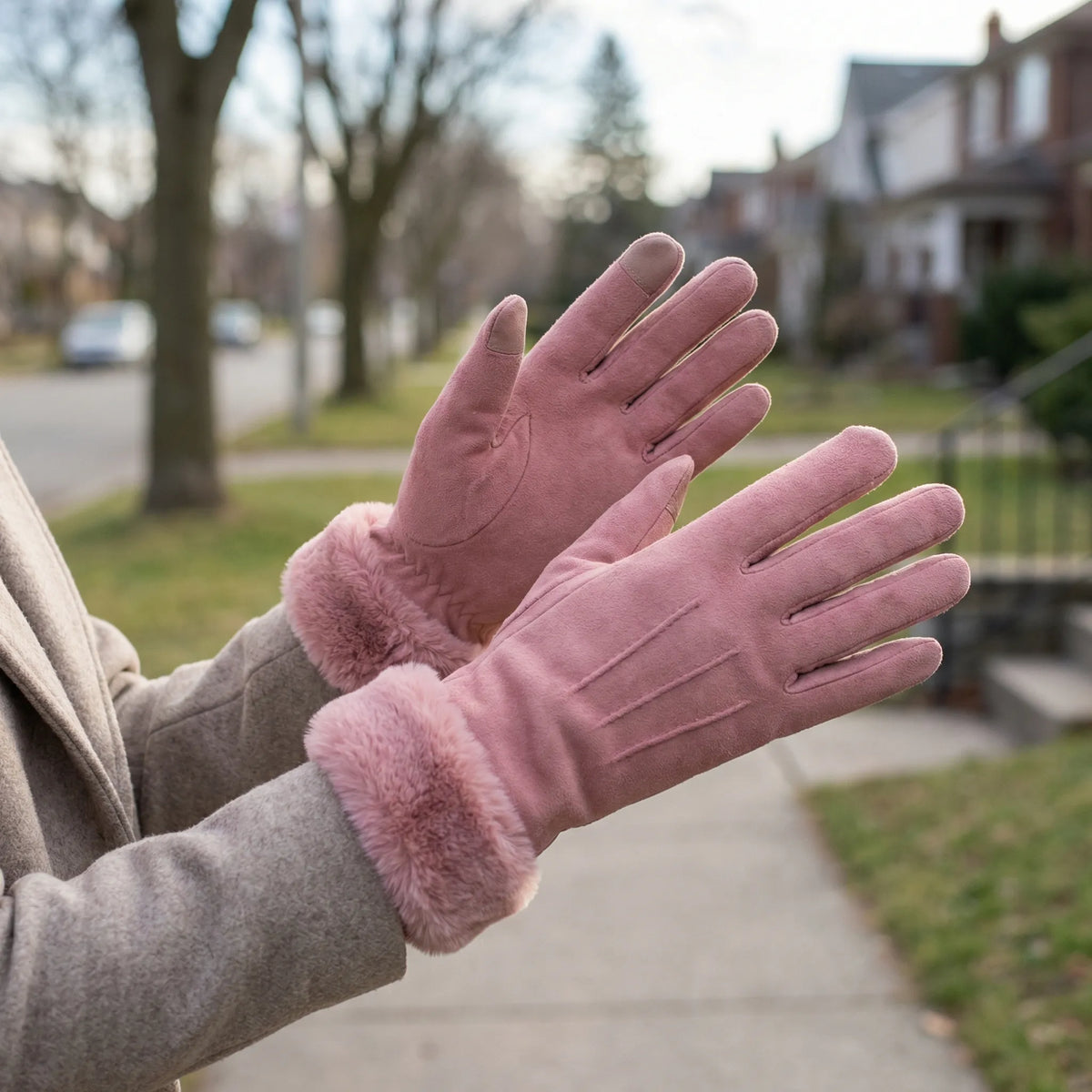 Winterhandschoenen geschikt voor touchscreens met pluchen rand