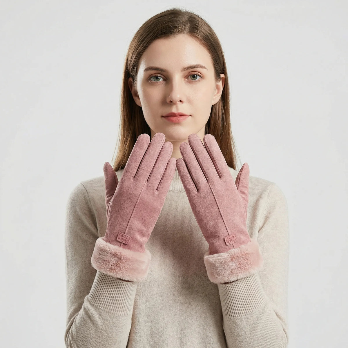 Winterhandschoenen geschikt voor touchscreens met pluchen rand