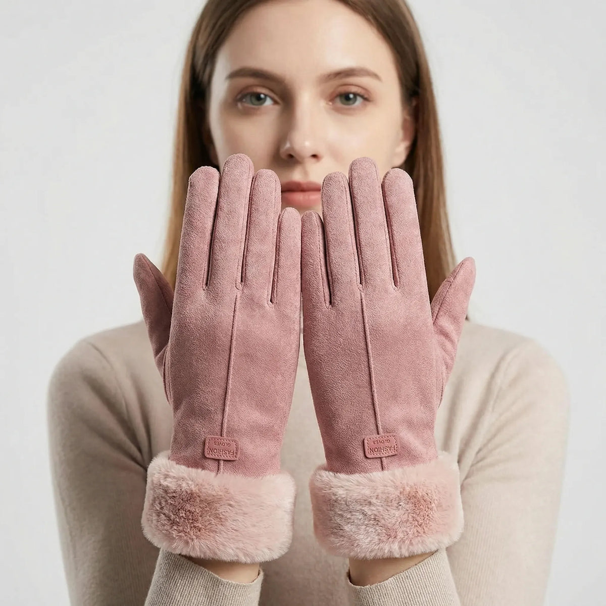 Winterhandschoenen geschikt voor touchscreens met pluchen rand