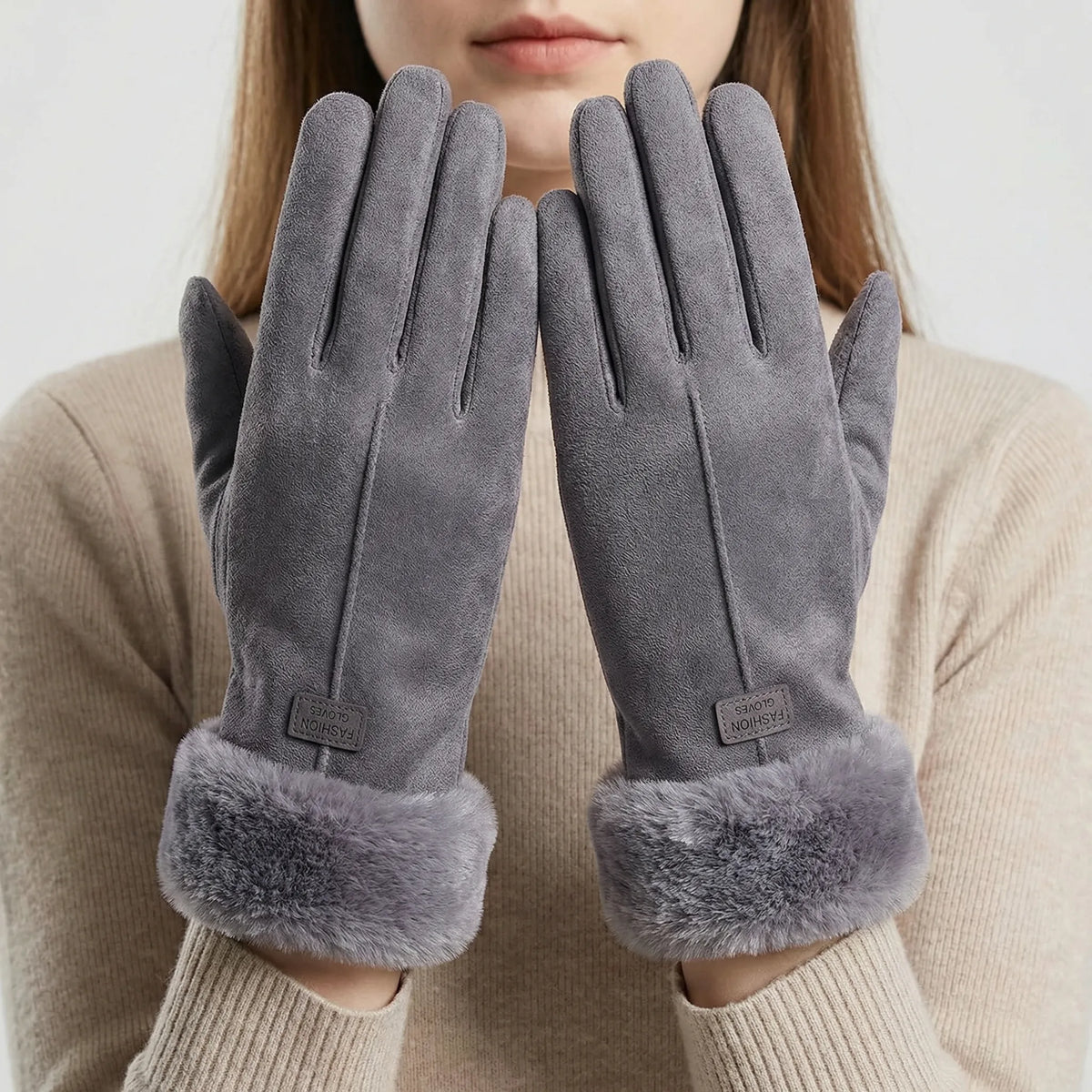 Winterhandschoenen geschikt voor touchscreens met pluchen rand