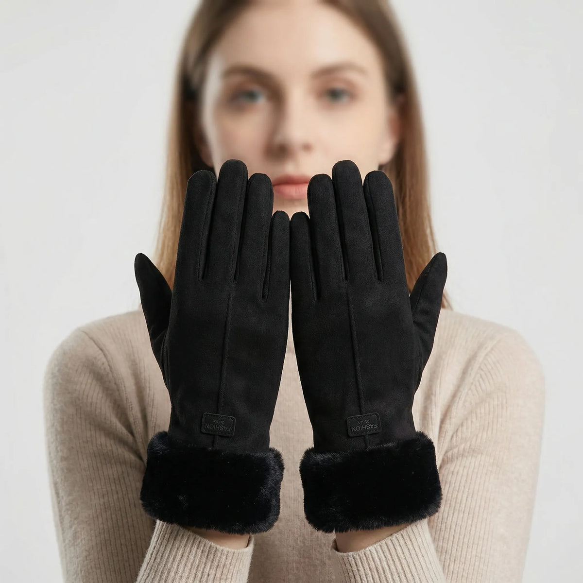 Winterhandschoenen geschikt voor touchscreens met pluchen rand