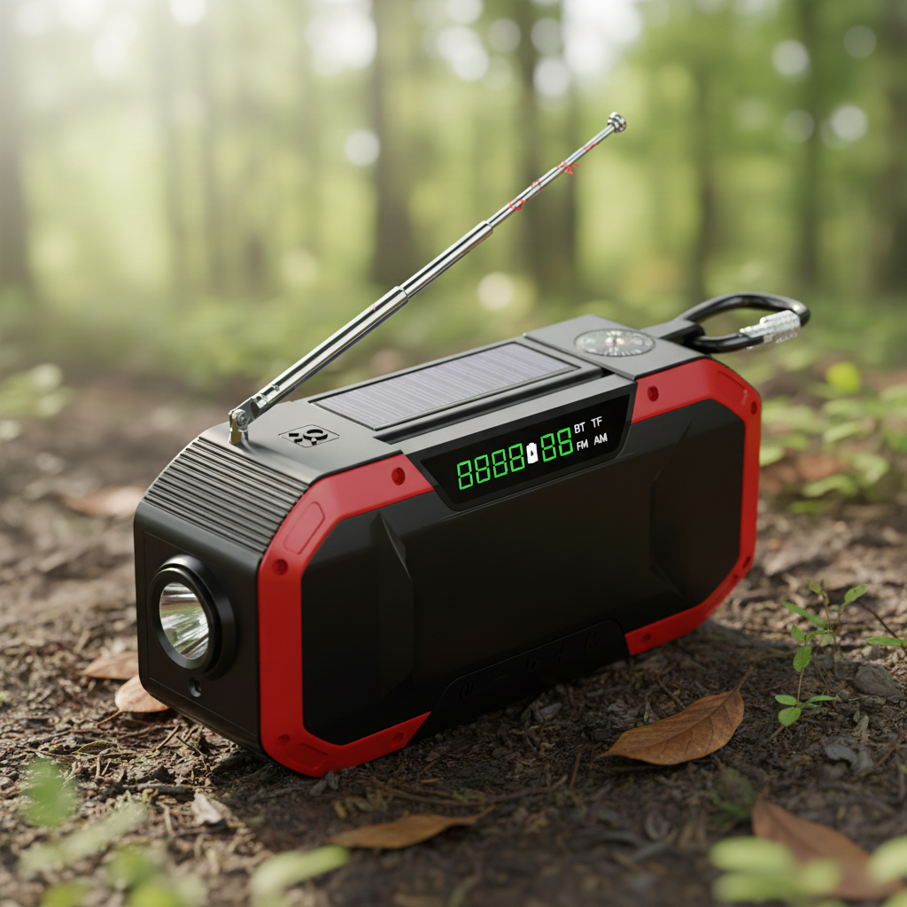 Draagbare noodradio met zonne-energie