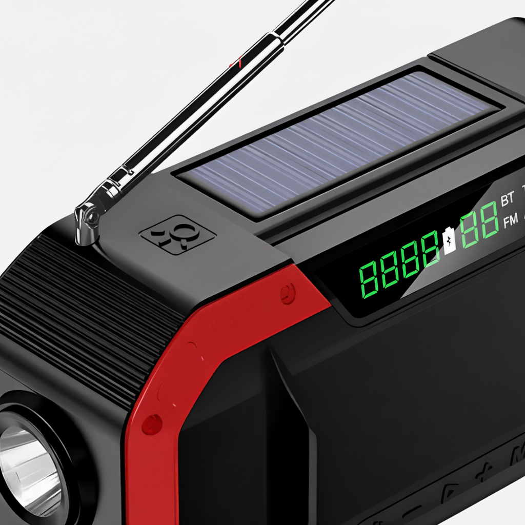 Draagbare noodradio met zonne-energie