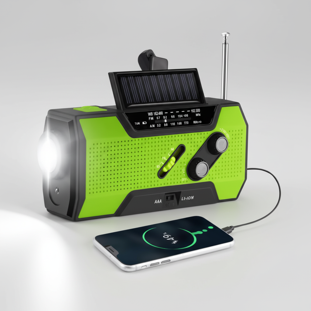 Draagbare noodradio met zaklamp