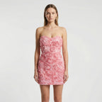 Strapless minijurk met 3D-bloemenpatroon