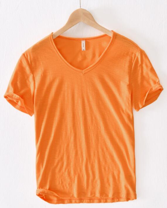 Heren V-hals linnen shirt