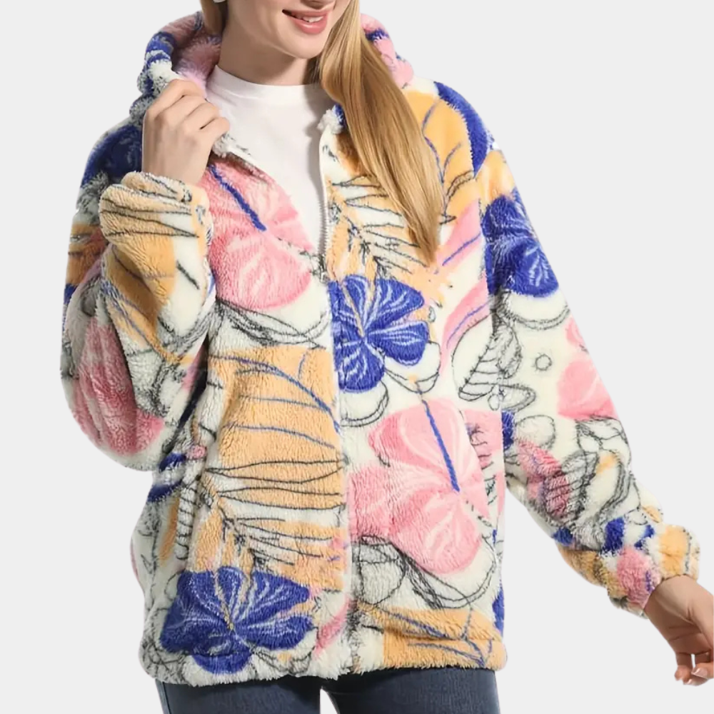 Warme damesjas met capuchon en bloemenprint