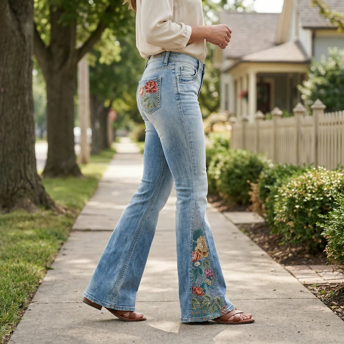 Uitlopende jeans met bloemenprint