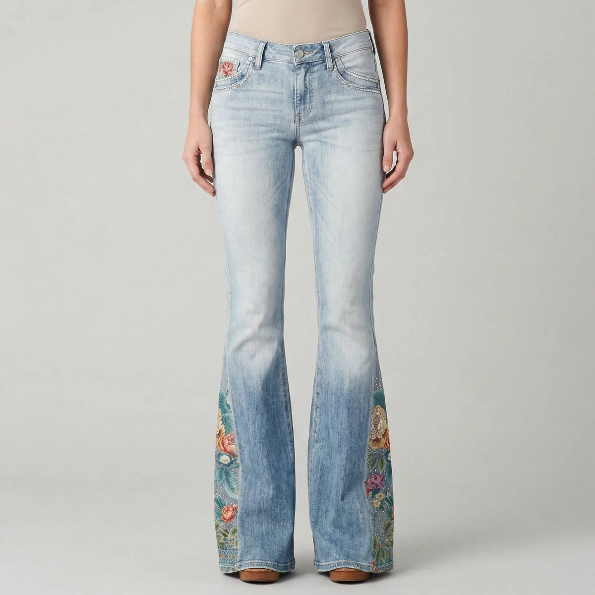 Uitlopende jeans met bloemenprint