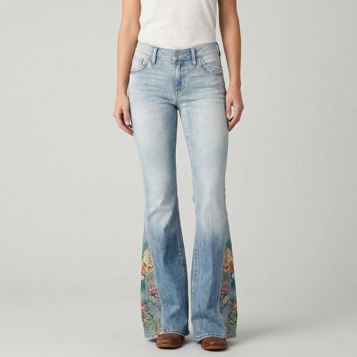 Uitlopende jeans met bloemenprint