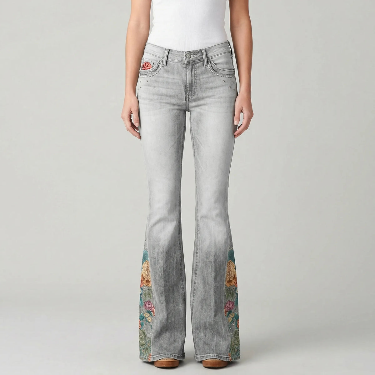Uitlopende jeans met bloemenprint