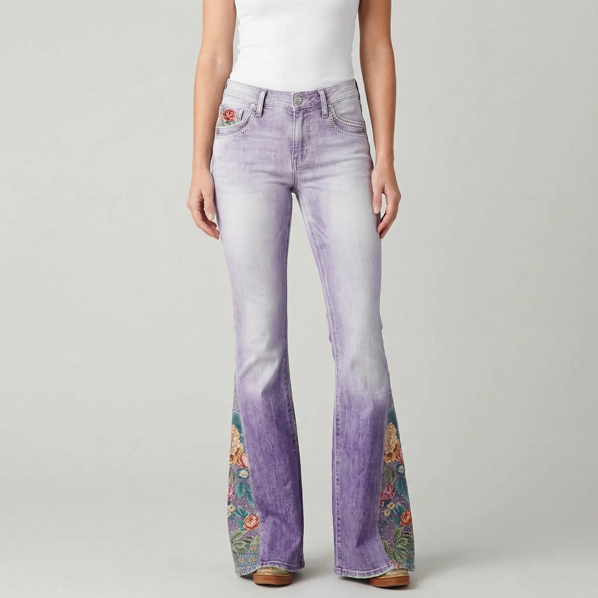 Uitlopende jeans met bloemenprint