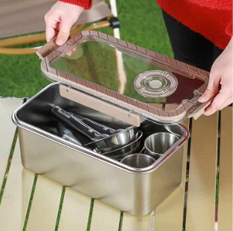Camping messware kit RVS bestek met opslagdoos