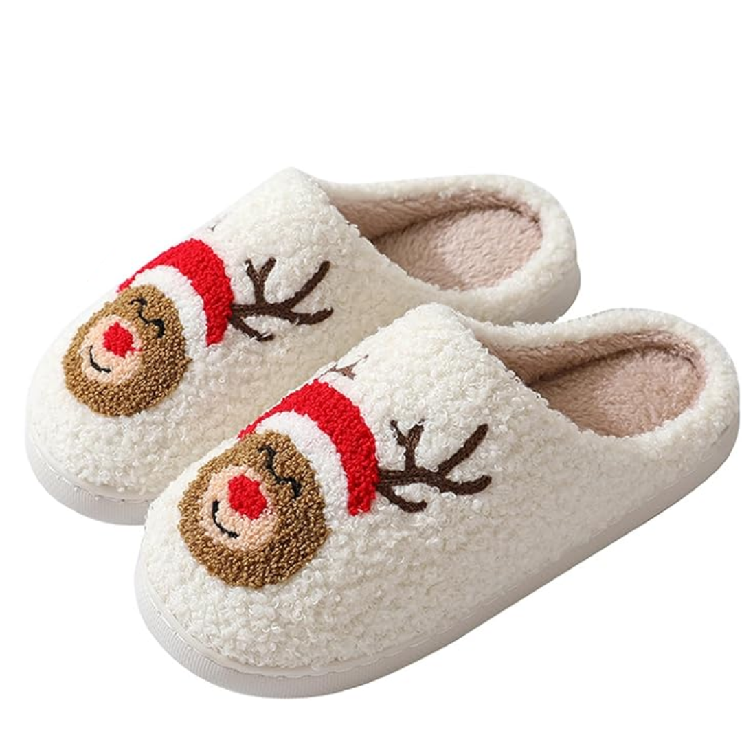 Warme retro pluche kerstpantoffels