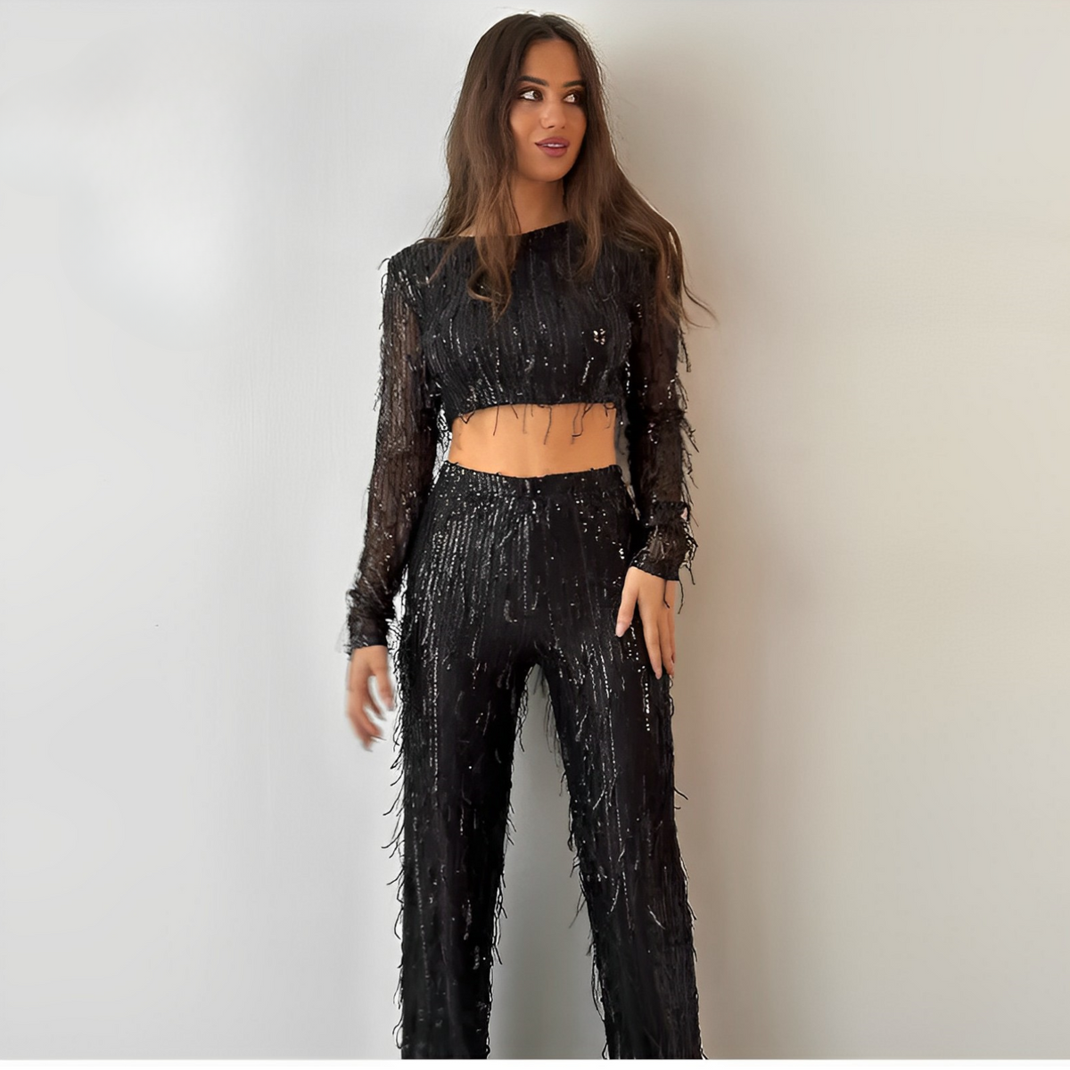 Glamoureuze pailletten tweedelige set voor dames