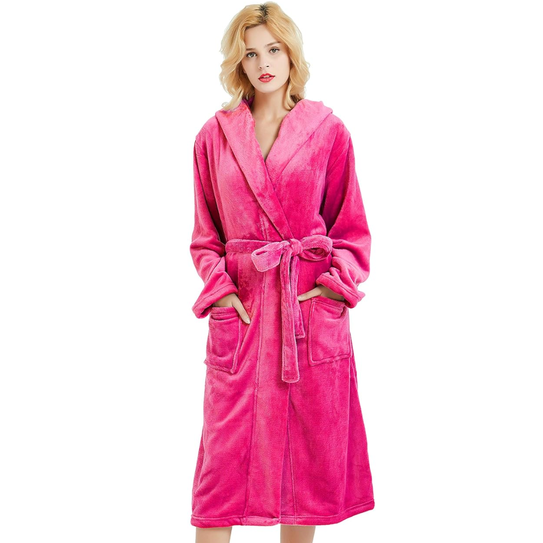 Dames fleece badjas met capuchon
